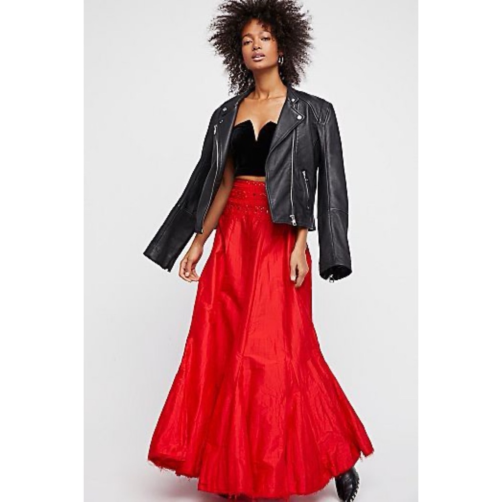 Free People Embroidered Waist Party Maxi Skirt